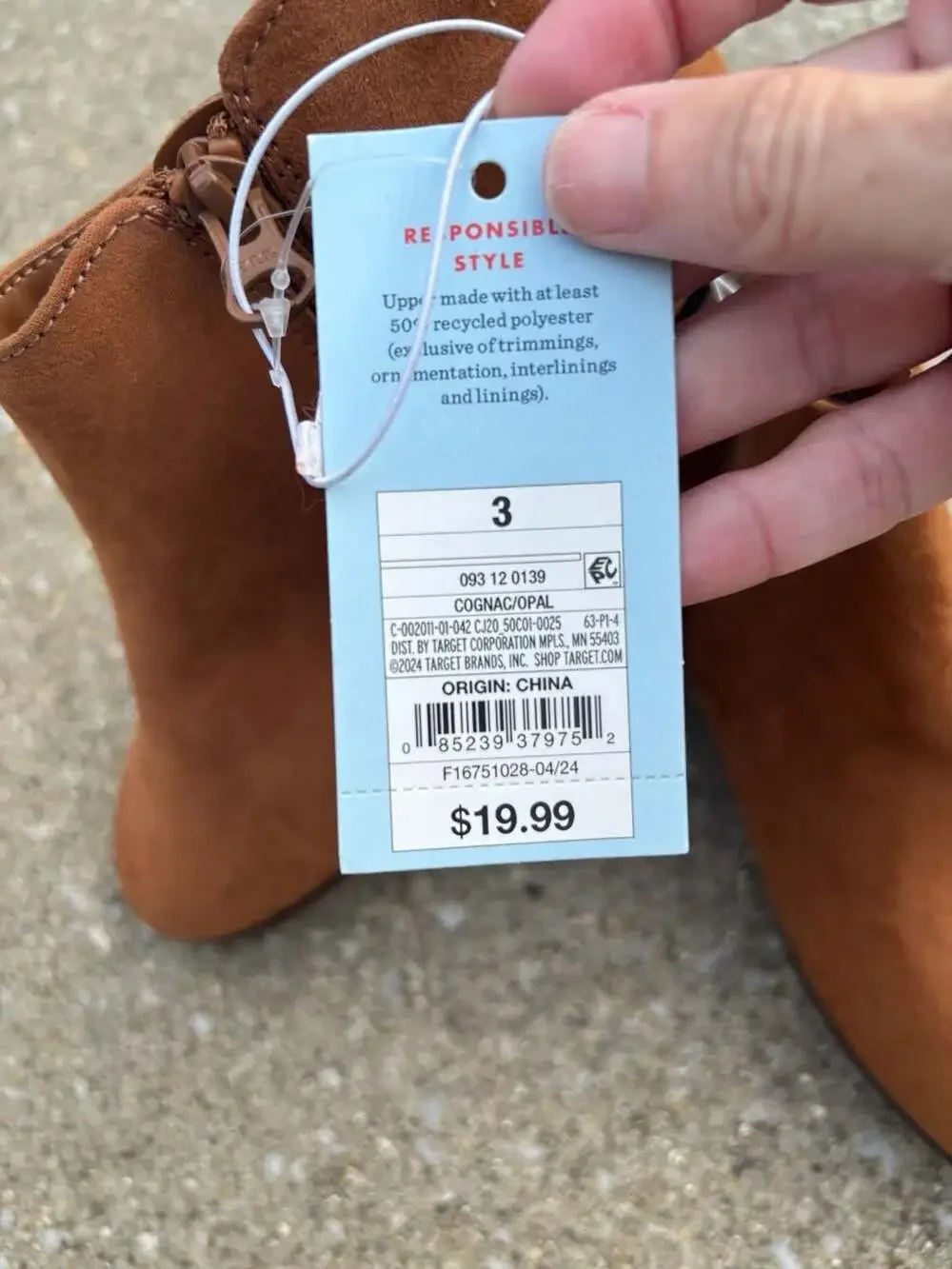 Cat & Jack Girls Cognac Brown Suede Side Zip Ankle Booties Size 3